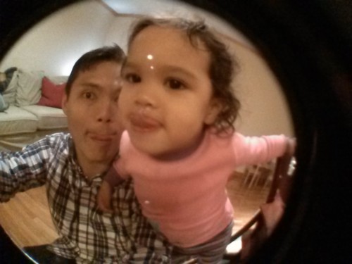 Here we are testing the fisheye lens I got for our home-made security cameras