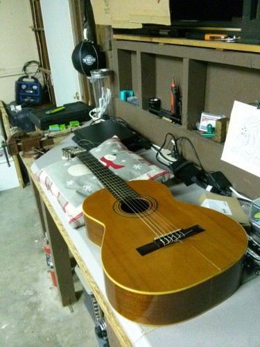My guitar cracked when I brought it to America with me by plane. I brought it back on the 2nd or 3rd trip home. It was nice to have my old friend again, but I was very sad that it cracked. Years later, I was tired of feeling sad every time I picked her up, so I decided to fix it. 