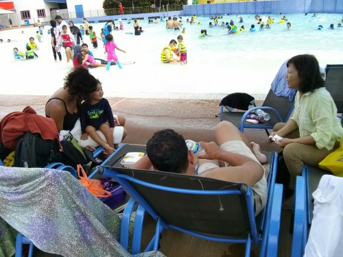 We found a nice spot by the wave pool with some shade